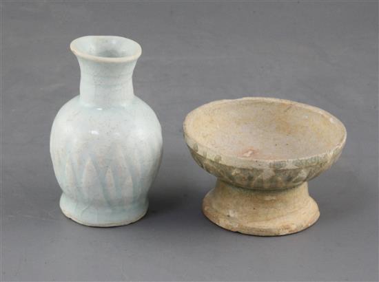 A Chinese Qingbai small vase and a similar jar base, Song dynasty,